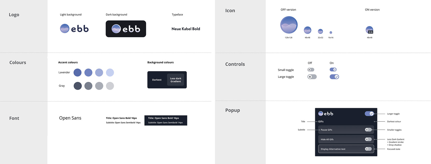 ebb simple Design System: colours, fonts, logo