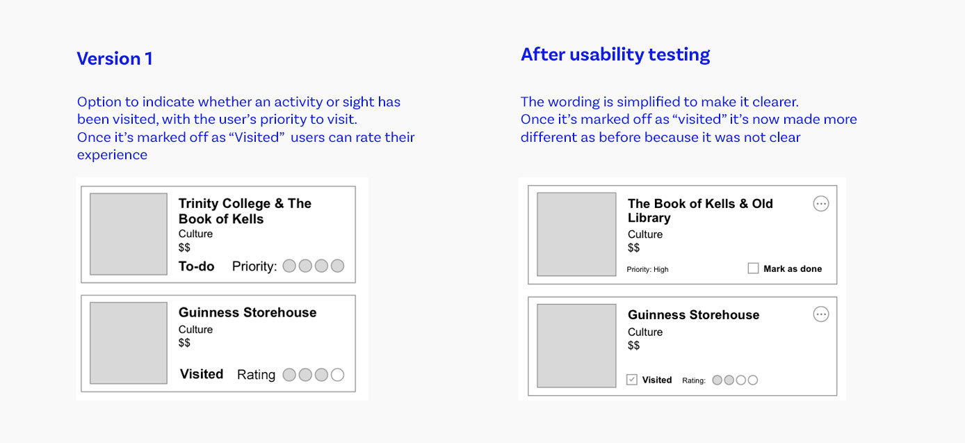 After usability testing: To do changed into Marked as done
