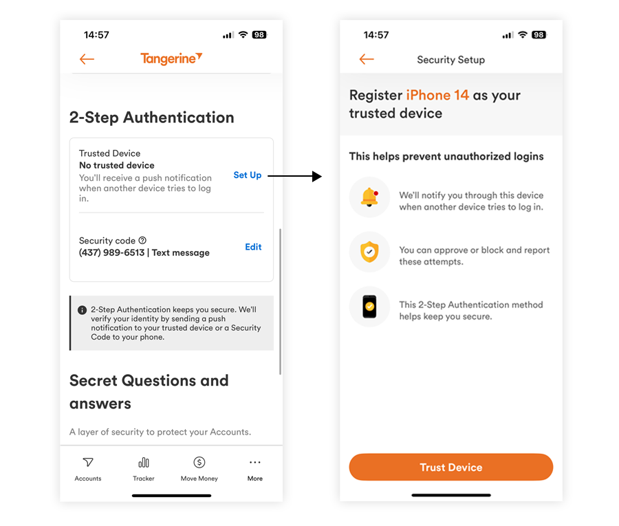 Register for two-step authentication